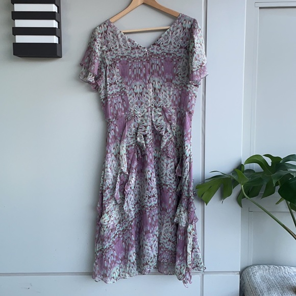 SUNDANCE lavender purple blue 100% silk Flight of Fancy tiered ruffle dress - Picture 7 of 10